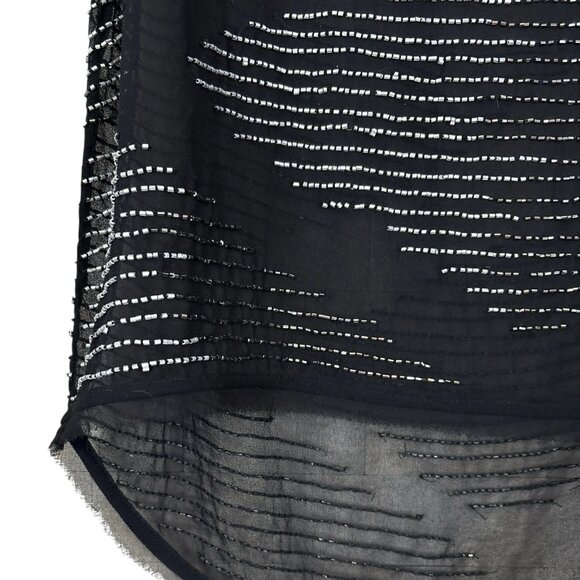 W118 Walter Baker Beaded Metallic Sheer Frayed Hem Tank Top Black Silver Size M - Picture 6 of 11